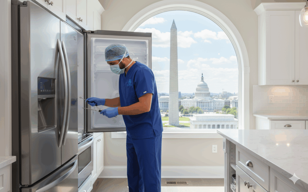 technician repairing refrigerator in washington DC