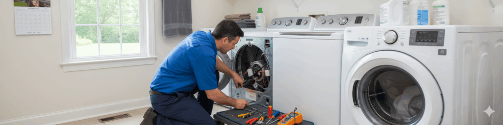 technician fixing dryer in fairfax, va home