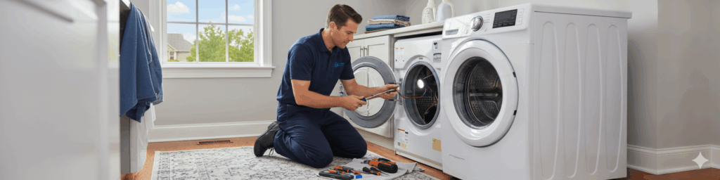 technician repairing washing machine in fairfax, va home